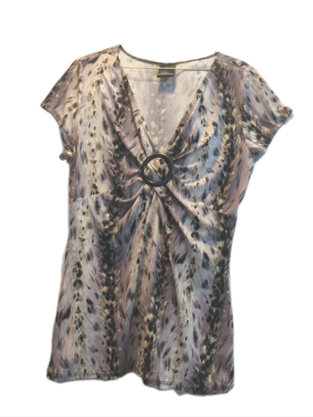 Vintage JTB Mauve/Black V-neck Empire Waist Flowy Babydoll Blouse Top Medium